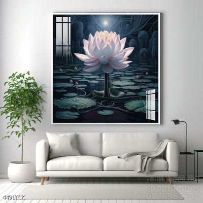 Tranh decor tường phòng khách cá chép hoa sen