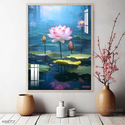 Tranh cá chép hoa sen nghệ thuật hiện đại