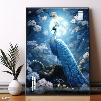 Tranh hoa mẫu đơn và chim công