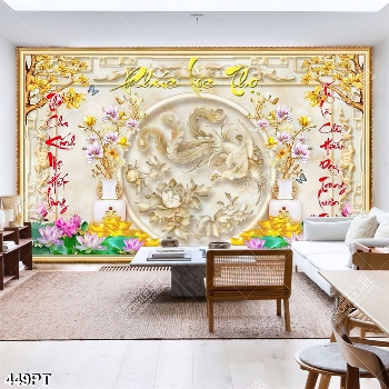 Tranh thờ bình hoa và chim phượng hoàng treo tường