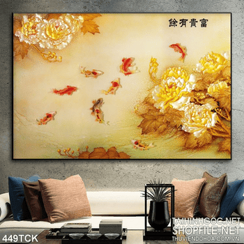 Tranh hoa sen, cá chép quần tụ nghệ thuật