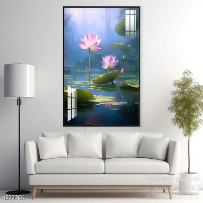 Tranh decor tường phòng khách cá chép hoa sen