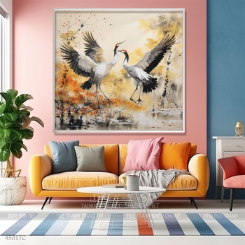 Tranh treo tường hoa mẫu đơn và đôi chim công khổ dọc