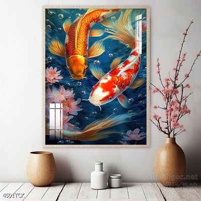 Tranh cá chép hoa sen nghệ thuật hiện đại