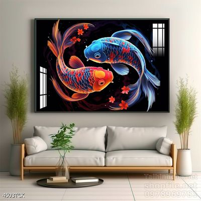 Tranh cá chép hoa sen treo tường mang nhiều ý nghĩa