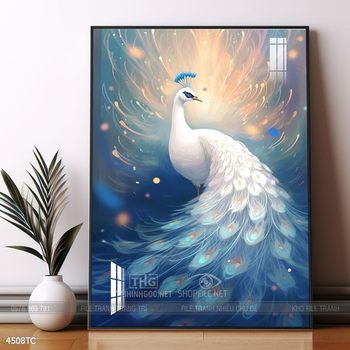 Tranh đôi chim công và hoa mẫu đơn treo tường phòng khách