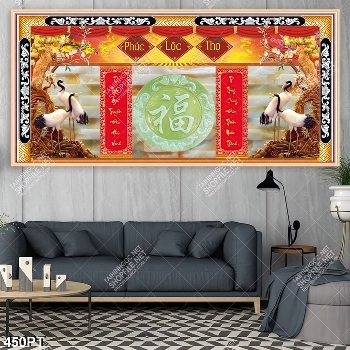 Tranh thờ treo tường chim hạc giả ngọc và thư pháp