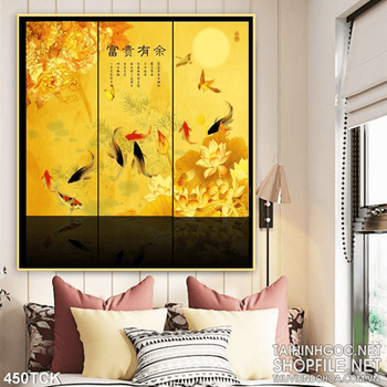 Tranh hoa sen, cá chép kim tiền trang trí