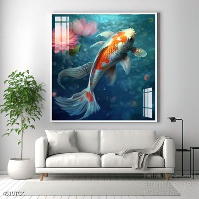 Tranh cá chép hoa sen nghệ thuật hiện đại