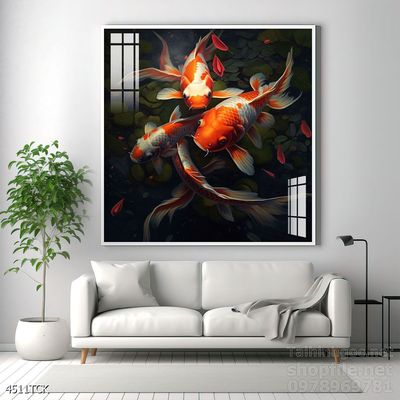 Tranh cá chép hoa sen cực đẹp