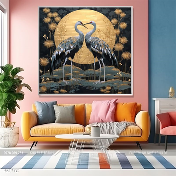 Tranh treo tường phong thủy chim công và hoa mẫu đơn