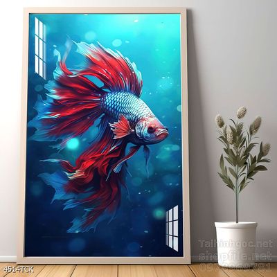 Tranh trang trí phòng khách cá chép hoa sen