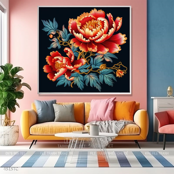 Tranh hoa mẫu đơn và chim công