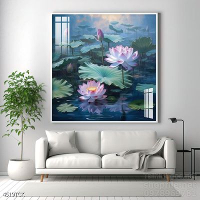 Tranh cá chép hoa sen nghệ thuật hiện đại