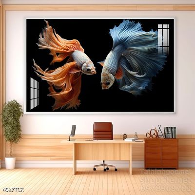 Tranh cá chép hoa sen nghệ thuật hiện đại