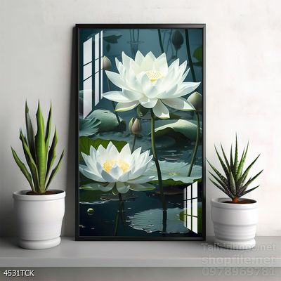 Tranh trang trí phòng khách cá chép hoa sen