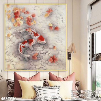 Tranh hoa sen, cá chép phong thủy nghệ thuật