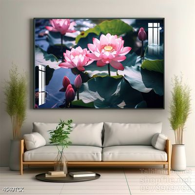 Tranh trang trí phòng khách cá chép hoa sen