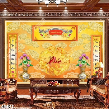 Tranh thờ chữ Phúc và hoa sen gắn tường