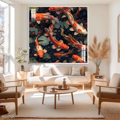 Tranh cá chép hoa sen nghệ thuật hiện đại