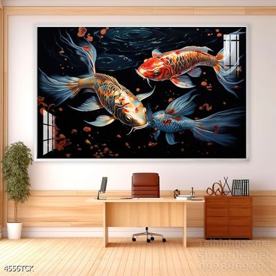 Tranh cá chép hoa sen treo tường mang nhiều ý nghĩa