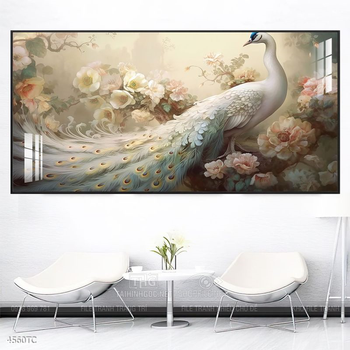 Tranh phong thủy chim công và hoa mẫu đơn rước may mắn vào nhà