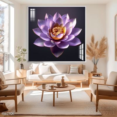 Tranh decor tường phòng khách cá chép hoa sen