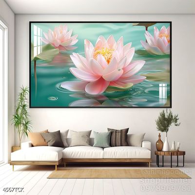 Tranh trang trí phòng khách cá chép hoa sen