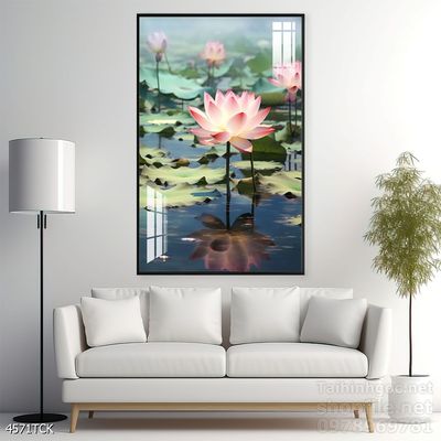 Tranh decor tường phòng khách cá chép hoa sen