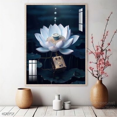 Tranh cá chép hoa sen nghệ thuật hiện đại