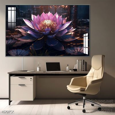 Tranh decor tường phòng khách cá chép hoa sen