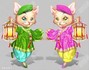 Tranh file gốc cặp mèo cầm đèn lồng