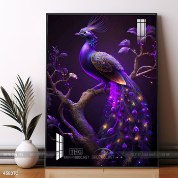 Tranh hoa mẫu đơn và chim công