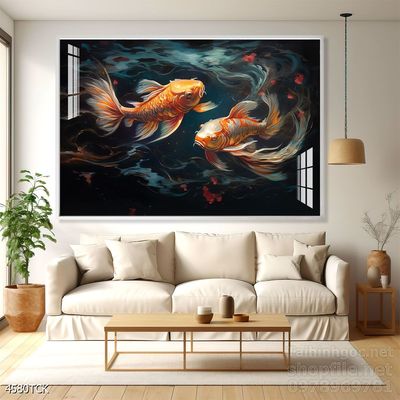 Tranh cá chép hoa sen nghệ thuật hiện đại
