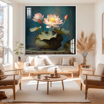 Mẫu tranh decor tường cá chép hoa sen