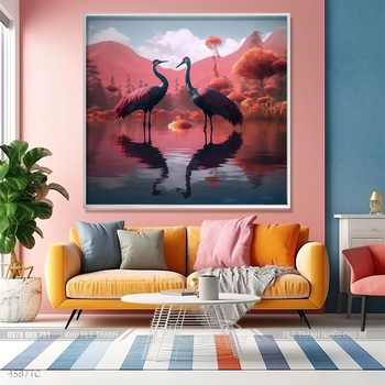 Tranh treo tường phong thủy chim công và hoa mẫu đơn