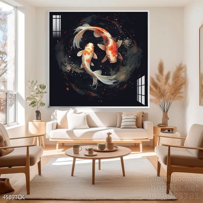 Tranh cá chép hoa sen nghệ thuật hiện đại