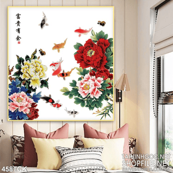 Tranh hoa sen, cá chép phong thủy nghệ thuật