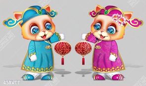 File psd cặp mèo mặc áo dài cầm đèn lồng