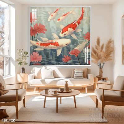Tranh cá chép hoa sen treo tường mang nhiều ý nghĩa