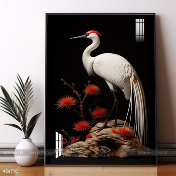 Tranh treo tường phong thủy chim công và hoa mẫu đơn