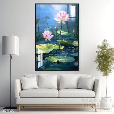 Tranh trang trí phòng khách cá chép hoa sen