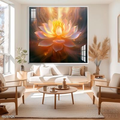 Tranh decor tường phòng khách cá chép hoa sen