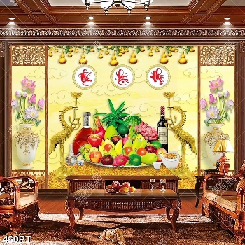 Tranh thờ chim hạc vàng và bình hoa gốm file psd