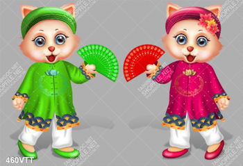 Vector file gốc cặp mèo cầm quạt