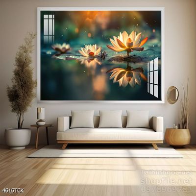 Tranh cá chép hoa sen nghệ thuật hiện đại