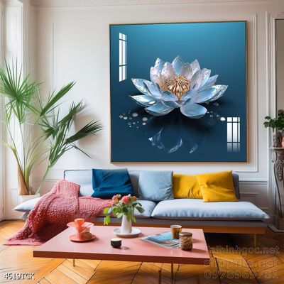 Mẫu tranh decor tường cá chép hoa sen