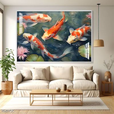 Tranh trang trí phòng khách cá chép hoa sen