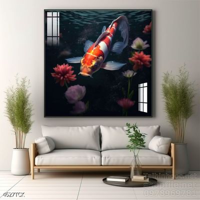 Mẫu tranh decor tường cá chép hoa sen