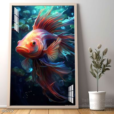 Tranh decor tường phòng khách cá chép hoa sen